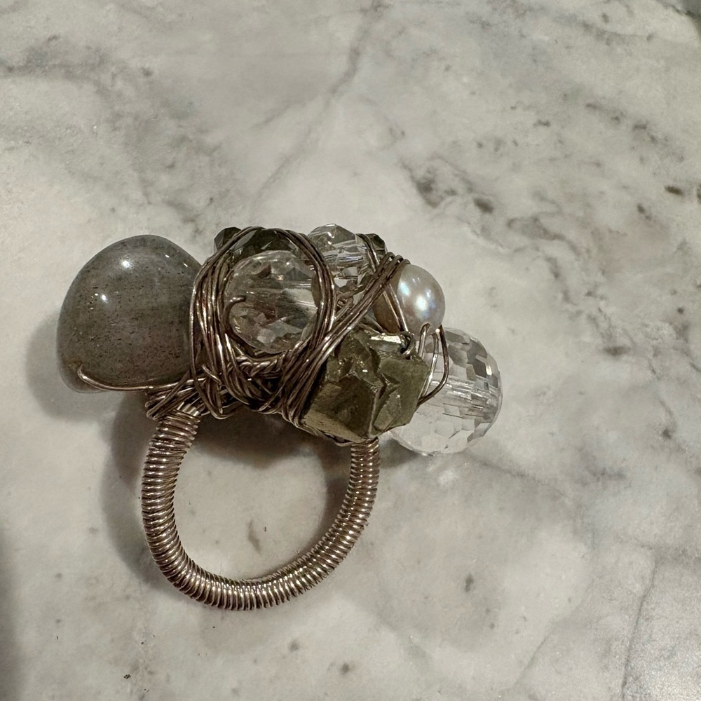 Wire Wrapped Stone and Bead Ring - Picture 3 of 3